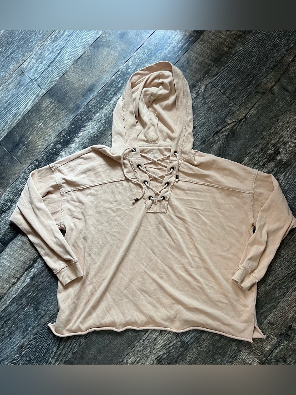 Aerie Lace-Up Crop Hoodie Sweatshirt Beige - Size XS